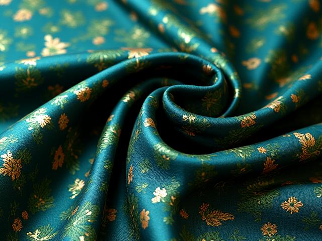 정글의 초록색과 금색 잎사귀 패턴이 들어간 고급 맞춤 실크 원단